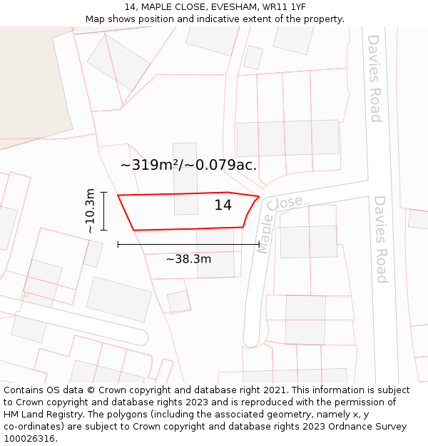 14, MAPLE CLOSE, EVESHAM, WR11 1YF: Plot and title map