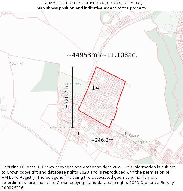 14, MAPLE CLOSE, SUNNYBROW, CROOK, DL15 0XQ: Plot and title map
