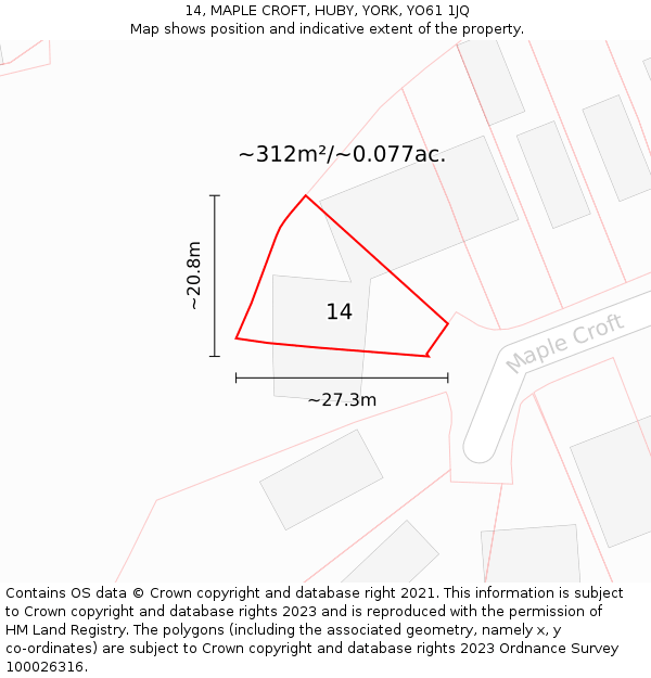 14, MAPLE CROFT, HUBY, YORK, YO61 1JQ: Plot and title map