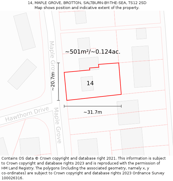 14, MAPLE GROVE, BROTTON, SALTBURN-BY-THE-SEA, TS12 2SD: Plot and title map