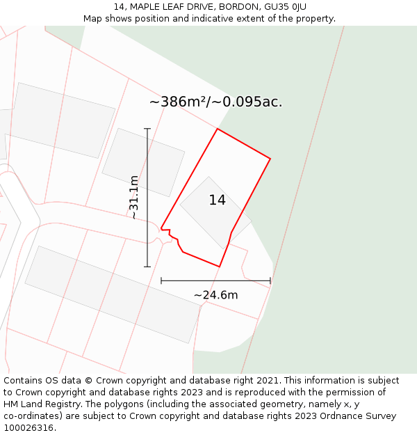14, MAPLE LEAF DRIVE, BORDON, GU35 0JU: Plot and title map