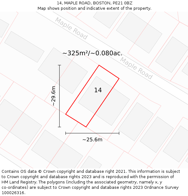 14, MAPLE ROAD, BOSTON, PE21 0BZ: Plot and title map