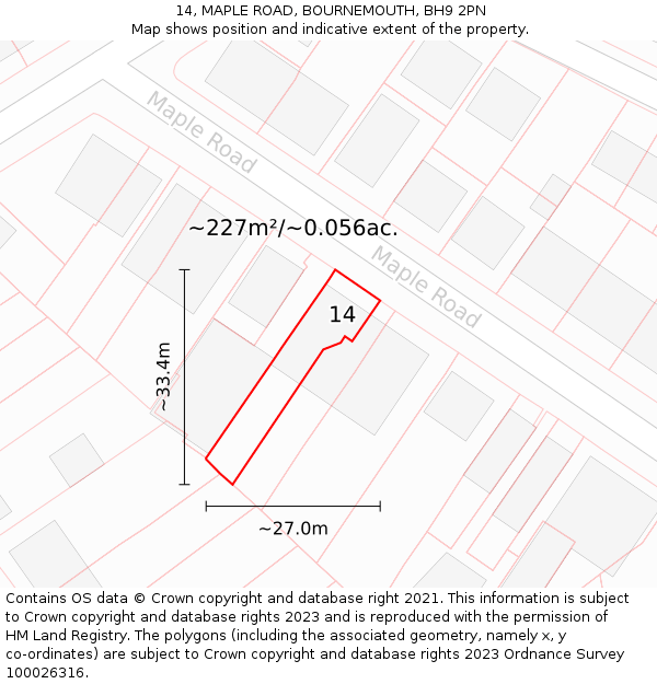 14, MAPLE ROAD, BOURNEMOUTH, BH9 2PN: Plot and title map