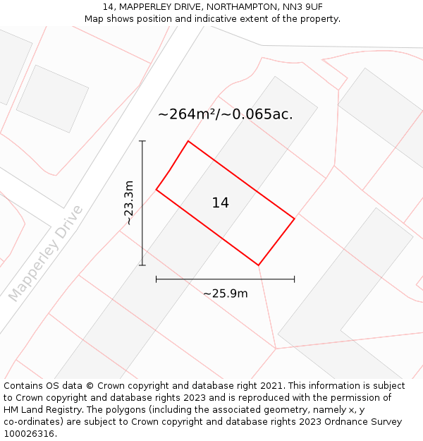 14, MAPPERLEY DRIVE, NORTHAMPTON, NN3 9UF: Plot and title map