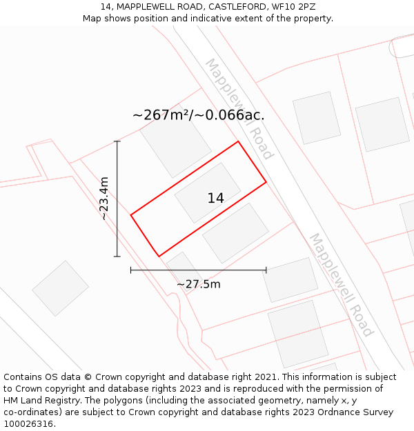 14, MAPPLEWELL ROAD, CASTLEFORD, WF10 2PZ: Plot and title map