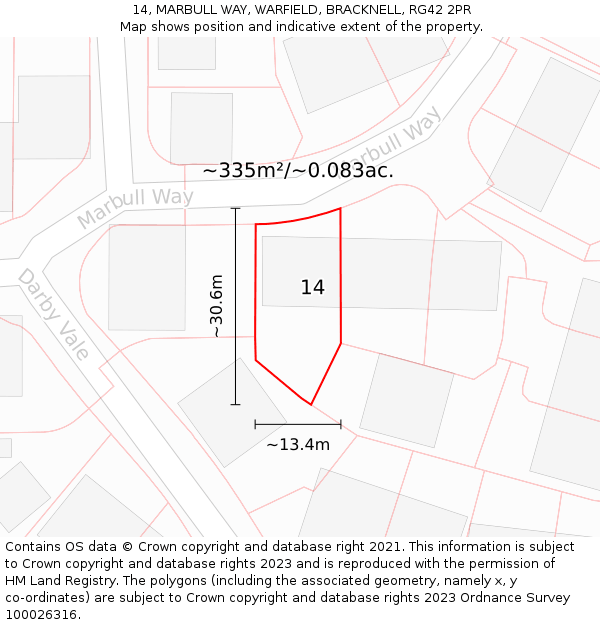14, MARBULL WAY, WARFIELD, BRACKNELL, RG42 2PR: Plot and title map