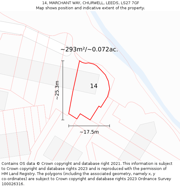 14, MARCHANT WAY, CHURWELL, LEEDS, LS27 7GF: Plot and title map