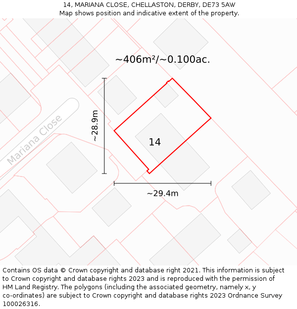 14, MARIANA CLOSE, CHELLASTON, DERBY, DE73 5AW: Plot and title map