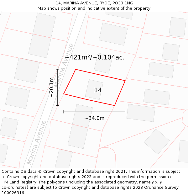 14, MARINA AVENUE, RYDE, PO33 1NG: Plot and title map