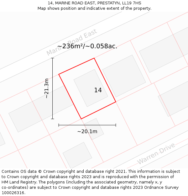 14, MARINE ROAD EAST, PRESTATYN, LL19 7HS: Plot and title map