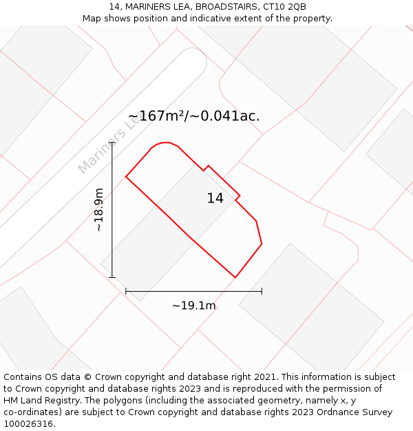 14, MARINERS LEA, BROADSTAIRS, CT10 2QB: Plot and title map