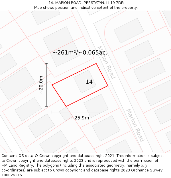 14, MARION ROAD, PRESTATYN, LL19 7DB: Plot and title map