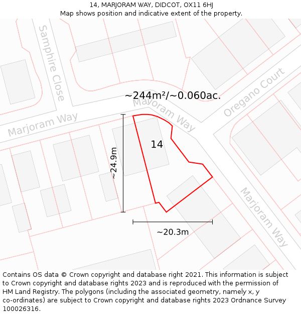 14, MARJORAM WAY, DIDCOT, OX11 6HJ: Plot and title map