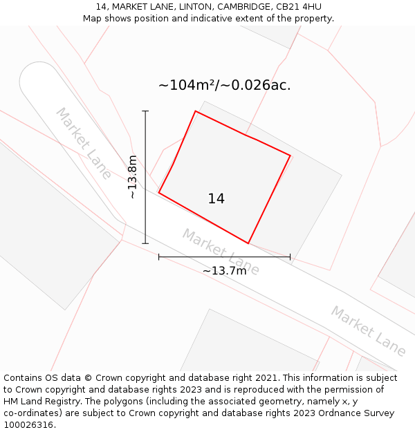 14, MARKET LANE, LINTON, CAMBRIDGE, CB21 4HU: Plot and title map
