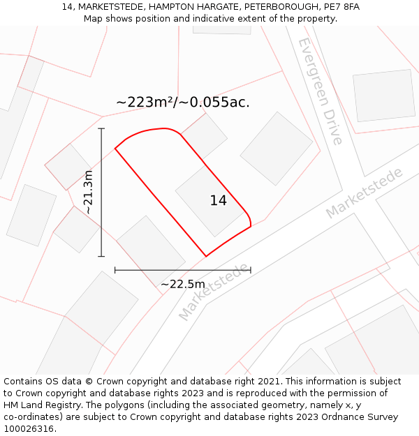 14, MARKETSTEDE, HAMPTON HARGATE, PETERBOROUGH, PE7 8FA: Plot and title map