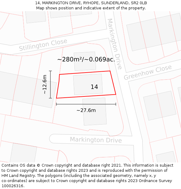 14, MARKINGTON DRIVE, RYHOPE, SUNDERLAND, SR2 0LB: Plot and title map
