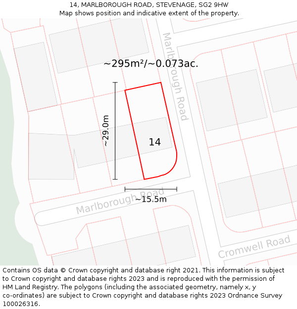 14, MARLBOROUGH ROAD, STEVENAGE, SG2 9HW: Plot and title map