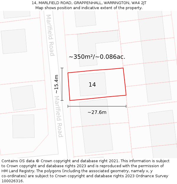 14, MARLFIELD ROAD, GRAPPENHALL, WARRINGTON, WA4 2JT: Plot and title map