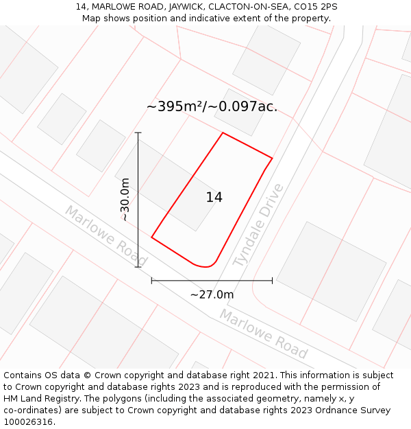 14, MARLOWE ROAD, JAYWICK, CLACTON-ON-SEA, CO15 2PS: Plot and title map