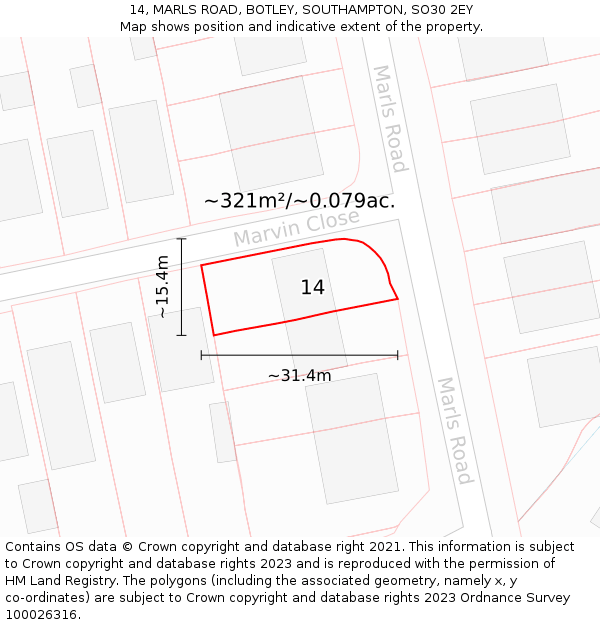 14, MARLS ROAD, BOTLEY, SOUTHAMPTON, SO30 2EY: Plot and title map