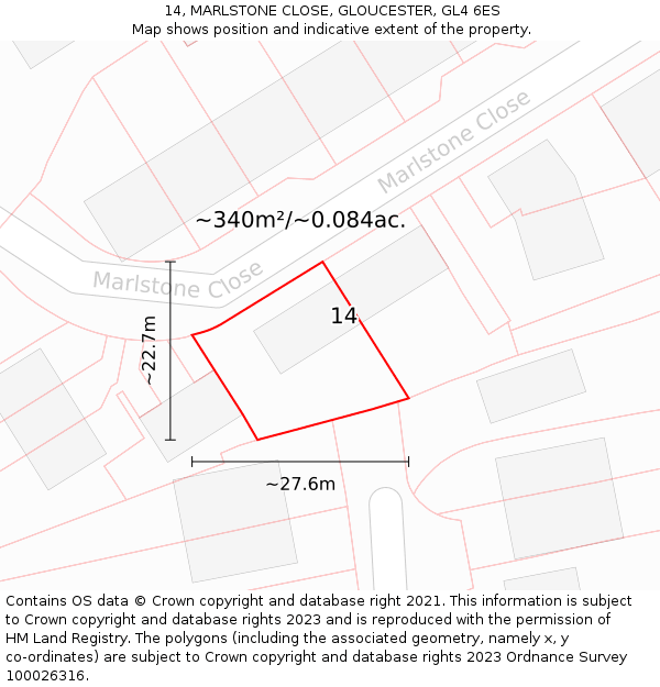 14, MARLSTONE CLOSE, GLOUCESTER, GL4 6ES: Plot and title map