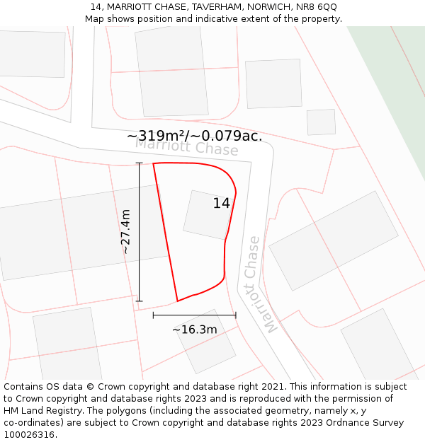 14, MARRIOTT CHASE, TAVERHAM, NORWICH, NR8 6QQ: Plot and title map