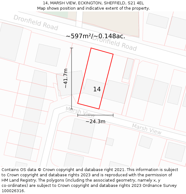 14, MARSH VIEW, ECKINGTON, SHEFFIELD, S21 4EL: Plot and title map