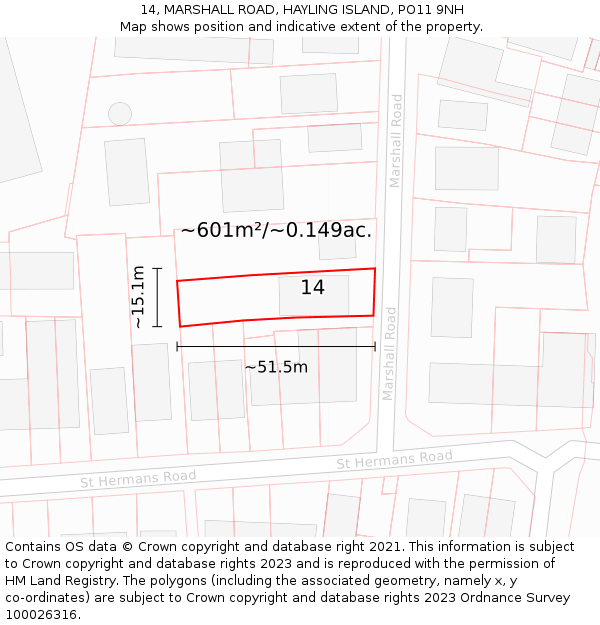 14, MARSHALL ROAD, HAYLING ISLAND, PO11 9NH: Plot and title map