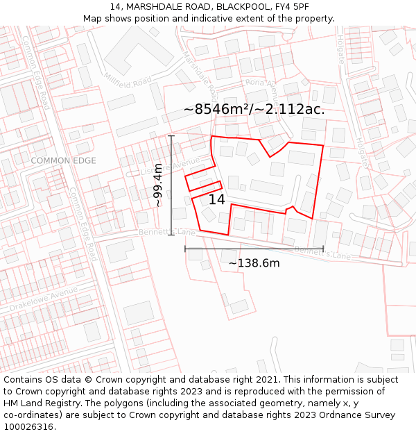 14, MARSHDALE ROAD, BLACKPOOL, FY4 5PF: Plot and title map
