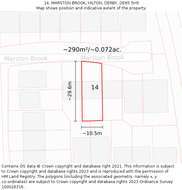 14, MARSTON BROOK, HILTON, DERBY, DE65 5HS: Plot and title map