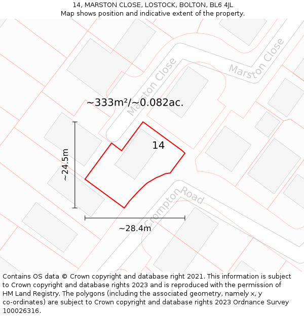 14, MARSTON CLOSE, LOSTOCK, BOLTON, BL6 4JL: Plot and title map