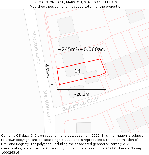 14, MARSTON LANE, MARSTON, STAFFORD, ST18 9TS: Plot and title map