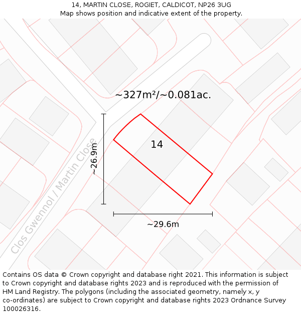14, MARTIN CLOSE, ROGIET, CALDICOT, NP26 3UG: Plot and title map
