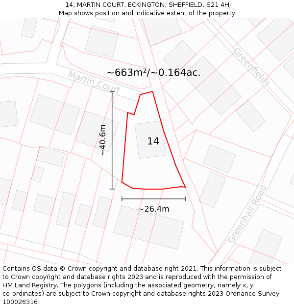 14, MARTIN COURT, ECKINGTON, SHEFFIELD, S21 4HJ: Plot and title map