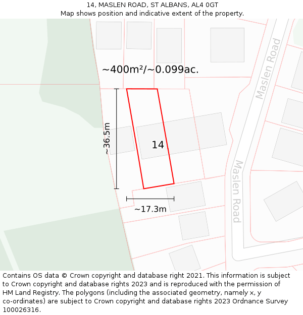 14, MASLEN ROAD, ST ALBANS, AL4 0GT: Plot and title map