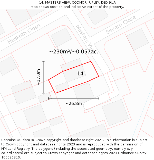 14, MASTERS VIEW, CODNOR, RIPLEY, DE5 9UA: Plot and title map