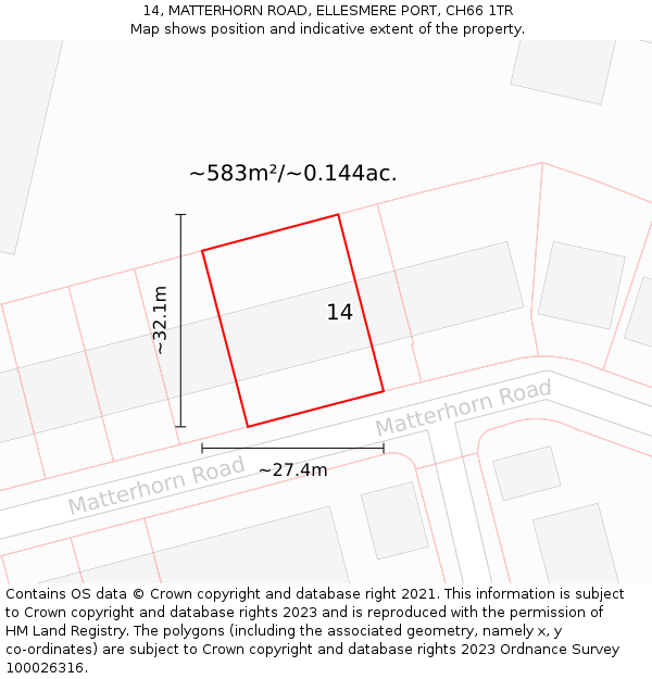 14, MATTERHORN ROAD, ELLESMERE PORT, CH66 1TR: Plot and title map