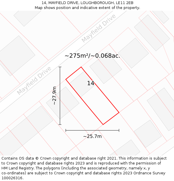 14, MAYFIELD DRIVE, LOUGHBOROUGH, LE11 2EB: Plot and title map