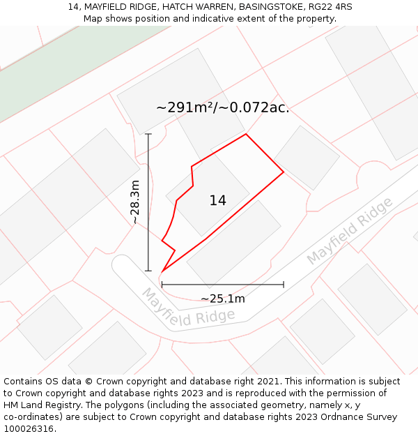 14, MAYFIELD RIDGE, HATCH WARREN, BASINGSTOKE, RG22 4RS: Plot and title map