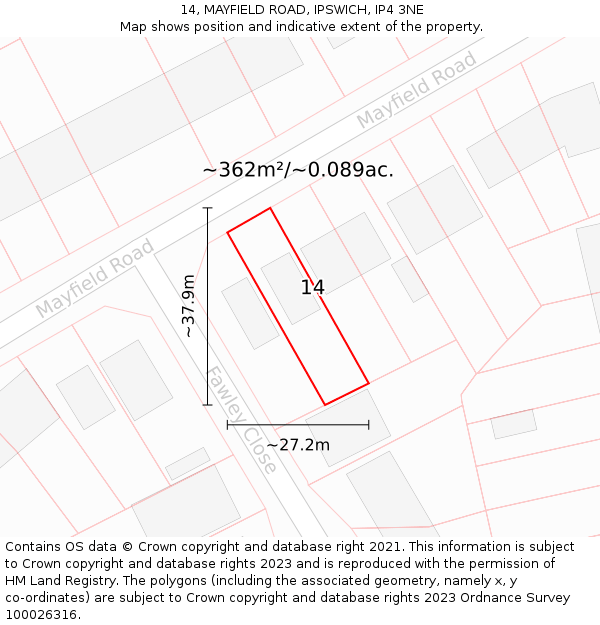 14, MAYFIELD ROAD, IPSWICH, IP4 3NE: Plot and title map