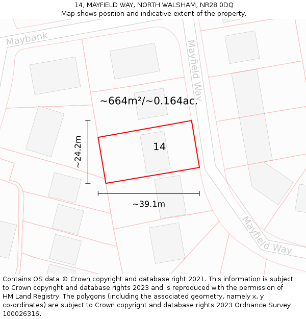 14, MAYFIELD WAY, NORTH WALSHAM, NR28 0DQ: Plot and title map