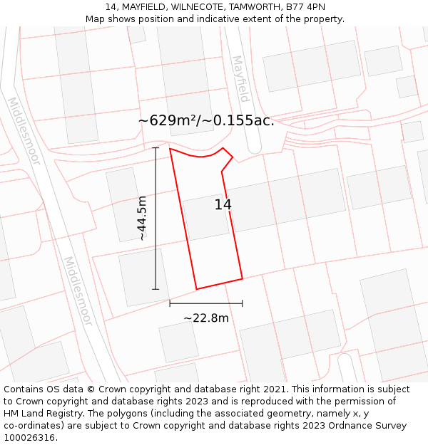 14, MAYFIELD, WILNECOTE, TAMWORTH, B77 4PN: Plot and title map