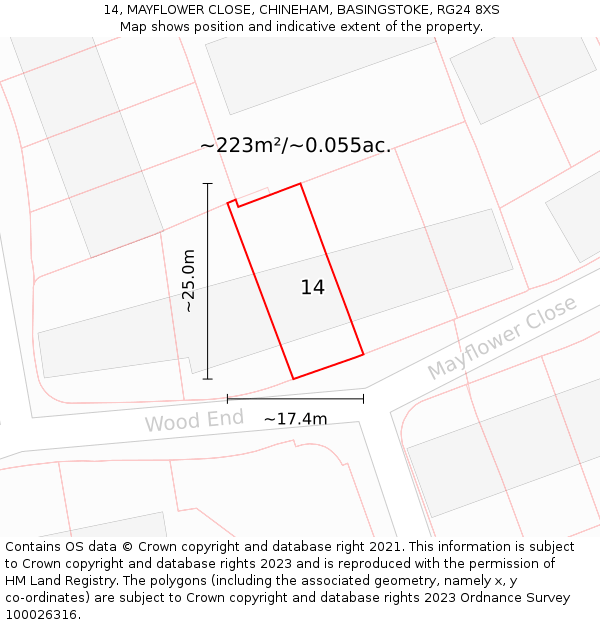 14, MAYFLOWER CLOSE, CHINEHAM, BASINGSTOKE, RG24 8XS: Plot and title map