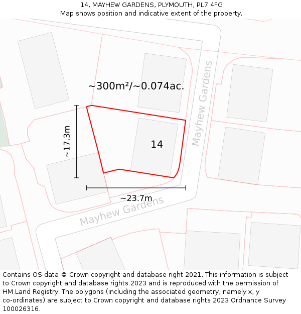 14, MAYHEW GARDENS, PLYMOUTH, PL7 4FG: Plot and title map