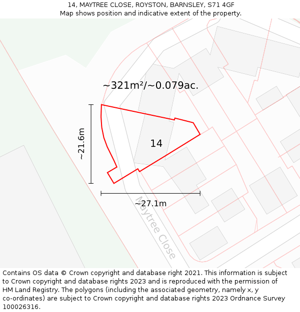 14, MAYTREE CLOSE, ROYSTON, BARNSLEY, S71 4GF: Plot and title map