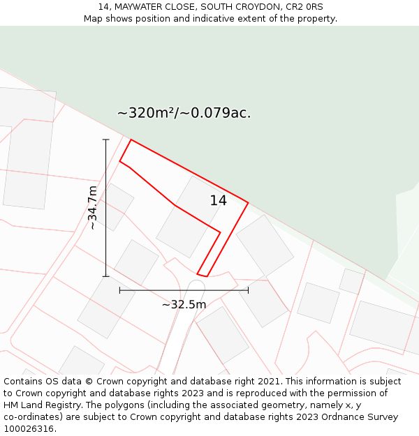 14, MAYWATER CLOSE, SOUTH CROYDON, CR2 0RS: Plot and title map
