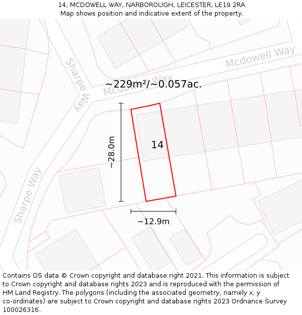 14, MCDOWELL WAY, NARBOROUGH, LEICESTER, LE19 2RA: Plot and title map
