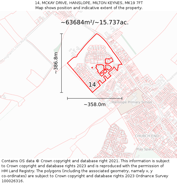 14, MCKAY DRIVE, HANSLOPE, MILTON KEYNES, MK19 7FT: Plot and title map
