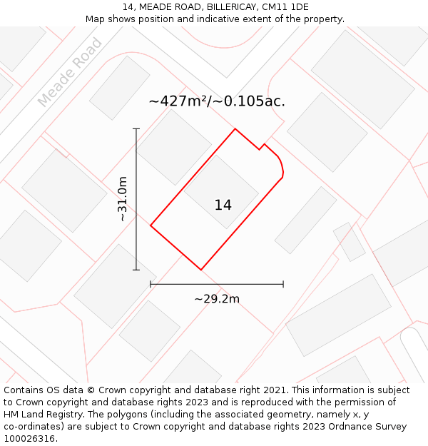 14, MEADE ROAD, BILLERICAY, CM11 1DE: Plot and title map