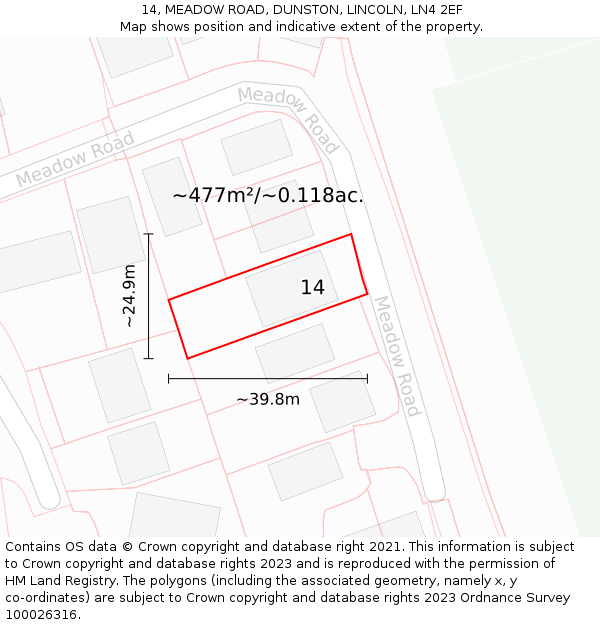 14, MEADOW ROAD, DUNSTON, LINCOLN, LN4 2EF: Plot and title map
